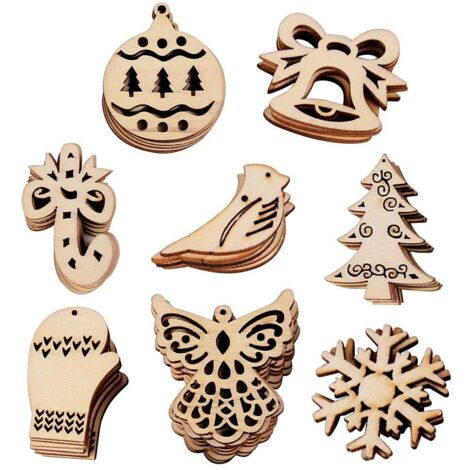 100pcs Christmas Decoration Wooden Slices Hanging Snowflake Glove Natural Tree Wooden DIY Ornaments Pendant Gifts Decor for Christmas Tree (1/5)
