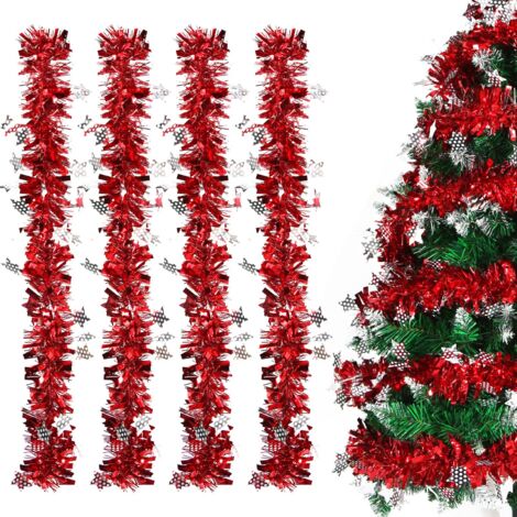 Red Christmas Tree Garland, 8M Christmas Tinsel Garland, for Indoor and Outdoor Christmas Tree Decorations (1/5)