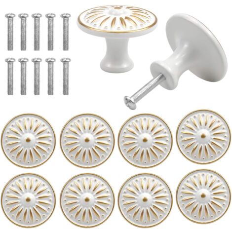 10PCS Vintage Door Drawer Handle, 35MM Furniture Knob, Round Drawer Knobs, Brass Door Knobs, Furniture Handles for Cupboard Cabinet Kitchen, Children's Room (White) (1/5)