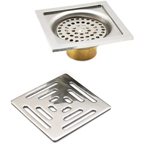 Square Shower Drain Anti-Odor Floor Drain, Stainless Steel Floor Drain with Strainer Filter, for Bathroom Garden (100mm x 100mm)