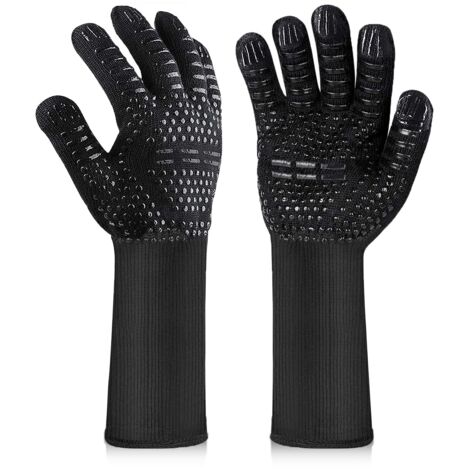 Barbecue Gloves, Heat Resistant Oven Gloves, Heat Resistant and Non-Slip Kitchen Gloves for BBQ, Grill, Oven Baking, Fireplace Black (1/5)