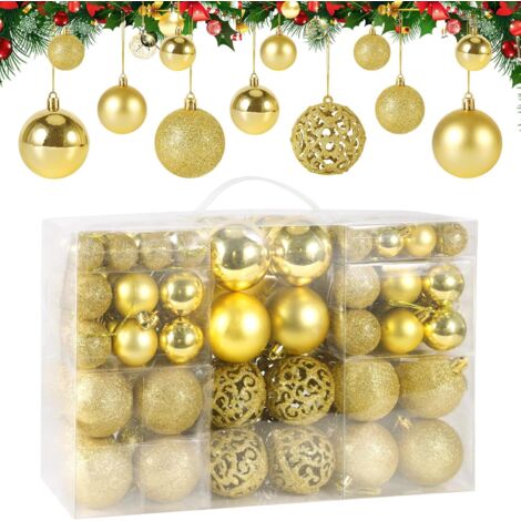 Pack of 100 Gold Christmas Balls, Box of Shatterproof Plastic Christmas Balls, Christmas Tree Decoration (1/5)