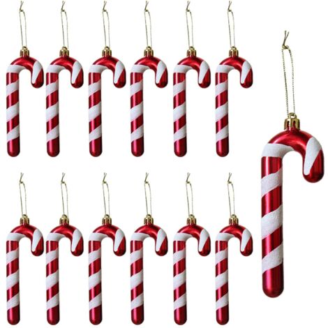 12pcs Glitter Christmas Candy Canes Tie-on Christmas Tree Decorations Candy Cane Hanging Ornaments 13cm (1/4)