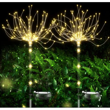 Solar Lights Outdoor Garden, 2 Pieces 120 LED Solar Firework Lights IP65 Waterproof Decorative Solar Outdoor Lighting for Patio Yard Lawn Party Balcony Mother's Day (Warm White) (1/5)