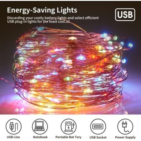LED String Lights, 20m 200LEDs USB Waterproof LED String Lights ...