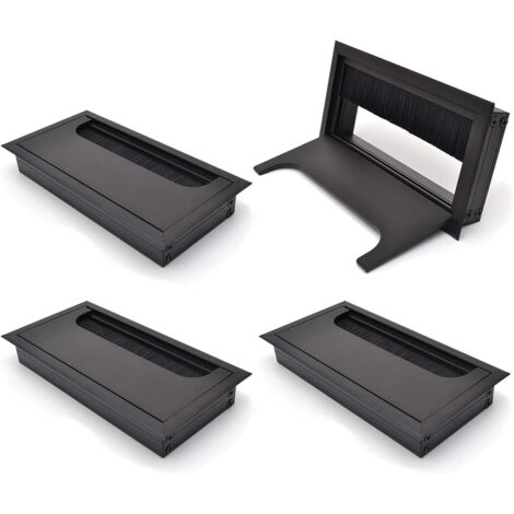 Cable Management Cover Square Wire 80x 160mm for Recessed on Desk Table Cable Organizer for Furniture Black Aluminum Pack of 4 (1/5)