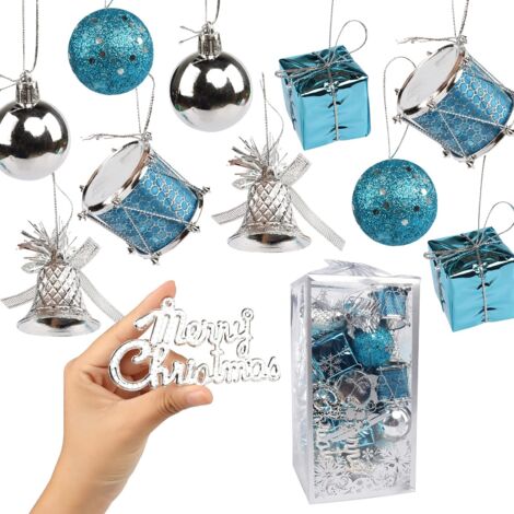Silver Blue Christmas Balls, 32 Pieces Glitter Christmas Tree Balls, Shatterproof Christmas Ball, for Home Party Wedding Stage Props Ornaments Tree Decorations (1/5)