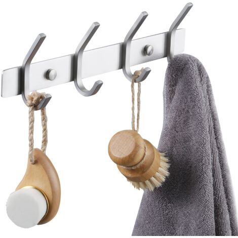Bathroom Coat Rack Metal Wall Mounted Coat Rack 4 Hooks Bathroom Wall Hook SUS304 Stainless Steel Brushed Finish (1/5)