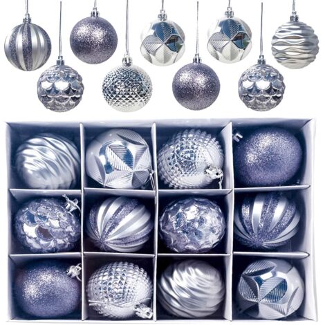 Christmas Balls, 12 Pieces Christmas Tree Balls Christmas Balls, Christmas Tree Decorations Matte and Shiny Glittering Christmas Tree Balls ∅ 6CM (Silver) (1/5)