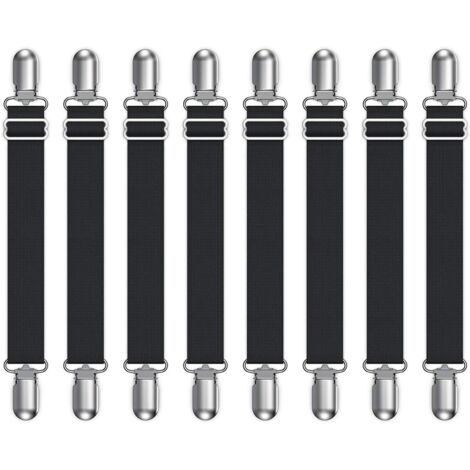 Elastic Bed Sheet and Fitted Sheet Holders, Adjustable Fasteners (18-40cm), No Damage to Fabrics, Set of 8, 18x2.5cm, Black (1/4)