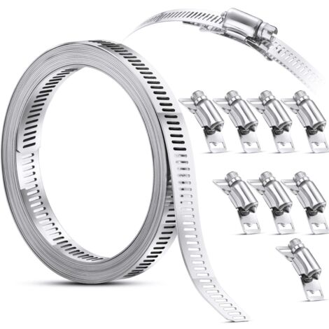 Hose Clamp Steel Worm Gear Clamp, 304 Stainless Steel Clamps Adjustable Screw Hose Clamp (9 Pieces, 11.5 Feet)