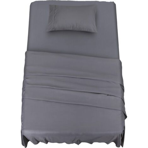 Bedding Polyester Microfiber Bed Set (3 Pieces, Grey) - 1 Fitted Sheet 90x190cm, 1 Flat Sheet 167x243cm and 1 Pillowcase 50x75cm (1/5)