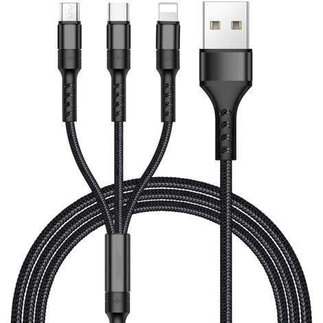 Multi USB Cable, 3 in 1 Multi USB Charger Nylon Braided Cable with Micro USB Type C Connectors for Samsung Galaxy S10/S9/S8,Huawei p30/P20,Honor,OnePlus,Wiko,Kindle 1.2M (Black)