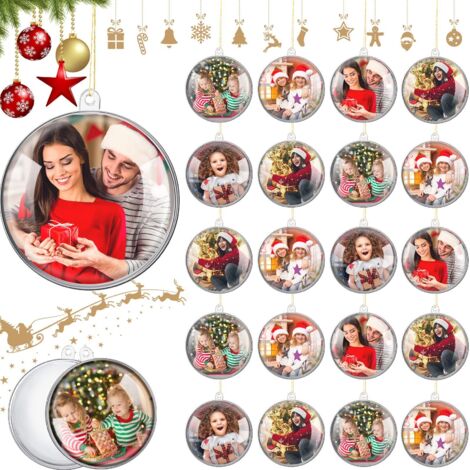 20 Pack Clear Fillable Christmas Balls Ornaments Clear Plastic Baubles with Hanging Eyelet Separable Christmas Tree Balls for Photo Crafts Birthday, 4 Sizes (1/5)
