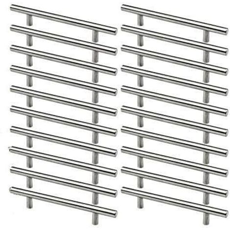 20 x Stainless Steel Kitchen Cabinet Handles 128mm Hole Spacing, Brushed Steel T-Handle for Cabinet Door