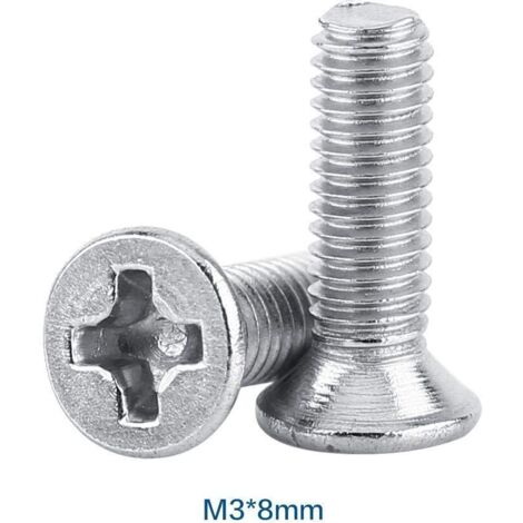 100pcs M3 Flat Head Cylindrical Screws Countersunk Head Machine Screws Bolt Stainless Steel SS304 (8mm)