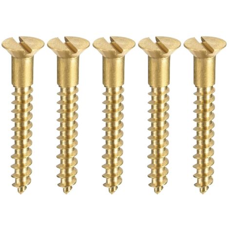 100pcs M3.5 x 25mm Slotted Flat Head Brass Wood Screws (1/5)