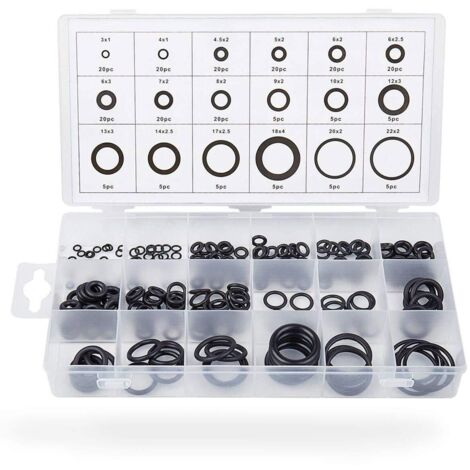 225PCS Rubber O-Ring, Kit 18 Sizes Black O Ring Seals, Hydraulic Plumbing Seals, Automotive Washer Air Conditioner Gasket (1/5)