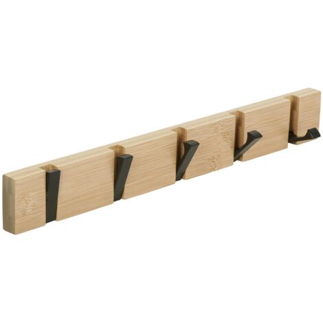 Wall Mounted Coat Rack with 5 Retractable Hooks, Wall Mounted Coat Rack for Hanging Coats, Scarves, Handbags and More, Natural (1/5)
