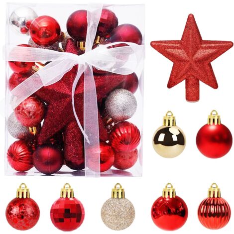 30 Pcs Mini Christmas Balls with Hanger, 3CM Small Red and Gold Christmas Balls Mini Christmas Tree Tabletop Baubles Christmas Tree Decorations Set (1/4)