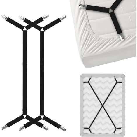 Bed Sheet Suspenders Garter Belt - Crisscross Bed Sheet Holder Straps - Black (2 Straps) (1/5)