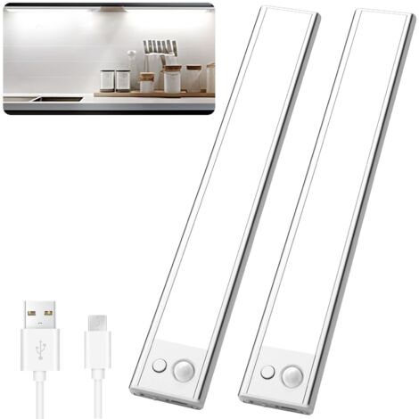 23cm USB Rechargeable LED Strip Light/1500mAh/3 Lighting Modes, Wireless LED Kitchen Under Cabinet Light, Indoor Motion Sensor Light for Kitchen, Staircase, Closet (2 Pack)