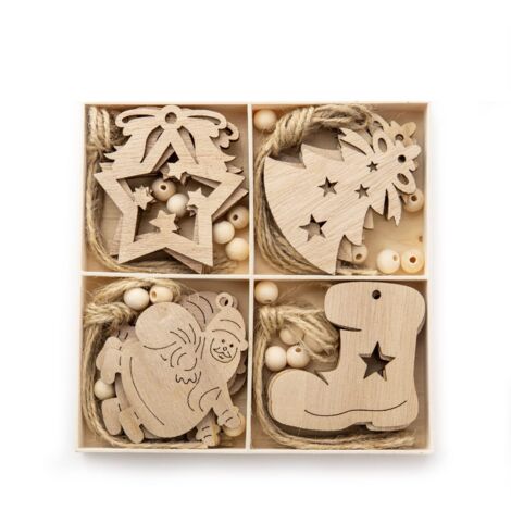 20pcs Christmas Tree Decorations Accessories Christmas Wood Chip Pendant Christmas Tree Decoration Wooden Christmas Tree Ornaments for Gift Tag Christmas Home Decoration 4 Models (1/5)