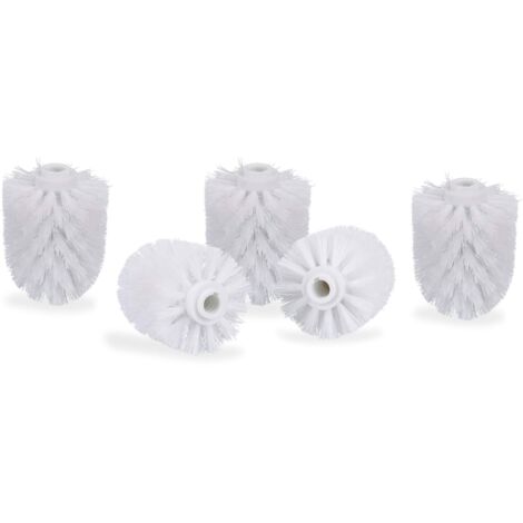 Pack of 5 toilet brush heads, bulk toilet brushes with 12 mm thread, replacement brush heads 8 cm diameter, white (1/5)