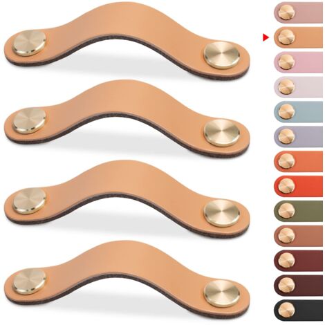 4pcs Leather Furniture Handle, Cabinet Door Knob Leather Handle Drawer Knob, Vintage Furniture Handle for Cabinets, Dresser, Kitchen, Bathroom (Beige, 96mm) (1/5)