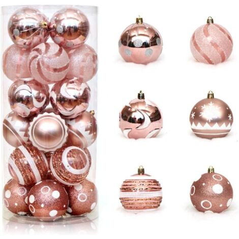 Christmas Decoration Balls, 24 Pieces 6cm/2.36inch Shatterproof Plastic Christmas Balls Christmas Bauble Ornaments Christmas Tree Decoration Party Decor Pendants (Rose Gold) (1/5)