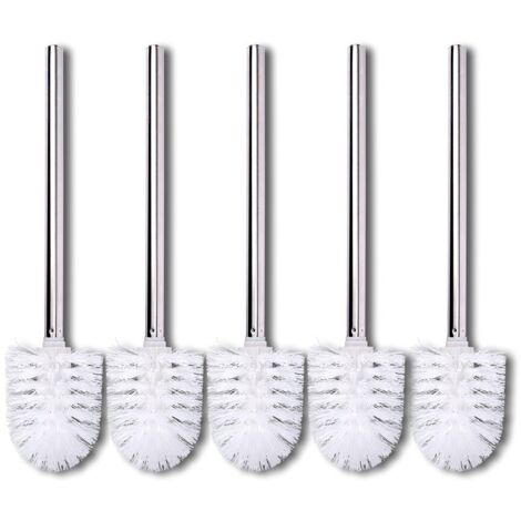 Replacement Brushes 5 Pack Toilet Brushes White Brush Head Stainless Steel Handle Polished Toilet Brush Brushes (1/5)