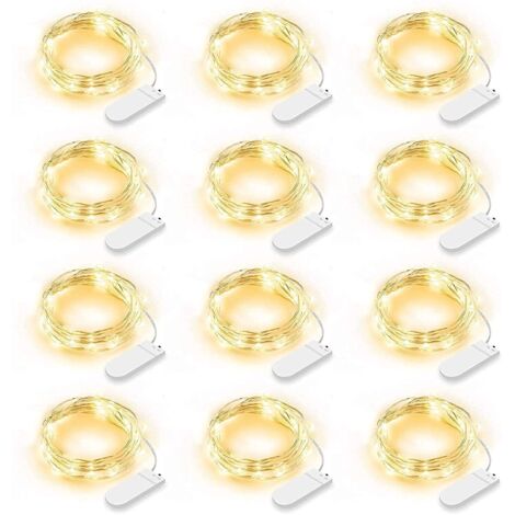 12 Pack LED String Lights, 2m 20 LEDs Battery Operated Fairy Lights String Lights IP65 Waterproof LED Decoration for Bedroom Christmas Wedding Party Garden, Warm White (Warm White) (1/5)
