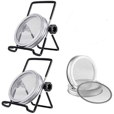 6Pcs Germination Lids Kit with 4Pcs Stainless Steel Sprouting Lid Screen and 2Pcs Germination Stands for Seeds in Sprouter (Black) (1/5)