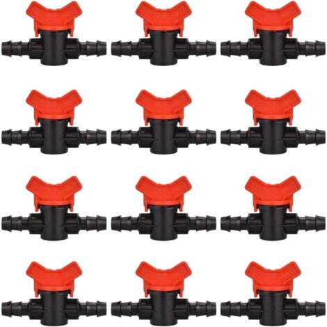 12PCS Garden Hose Tap, Hose Irrigation Valve 1616mm Plastic Shut-Off Valve Fitting for Outdoor Garden Water Valve Control (Black+Red) (1/5)