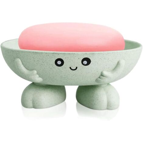 Cute Soap Dish Children's Soap Holder Creative Lovely Bar Soap Holder Counter for Shower Bathroom Kitchen Countertop (Green) (1/4)