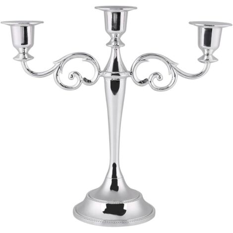3 Branch Candle Holder Vintage Metal Candlestick for Wedding Home Table Decor (Color : Silver) (1/5)