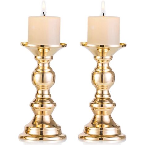 2 Pieces Gold Metal Pillar Candle Holders, Wedding, Candlestick Centerpieces for 50mm Candles with Stand Decoration Ideal for Weddings, Special Events, Parties