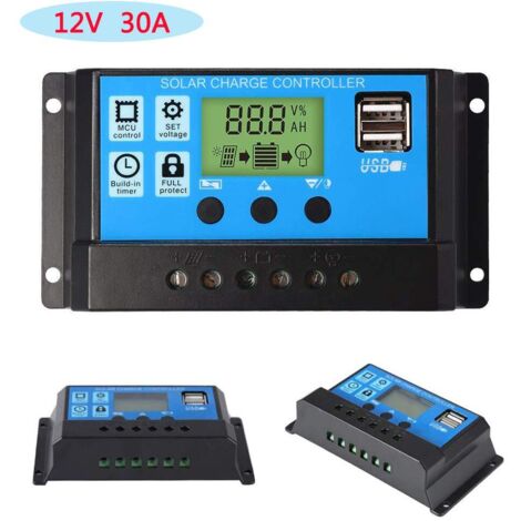 12V/24V 30A PWM Solar Panel Regulator Charge Controller LCD Display USB Port (1/5)