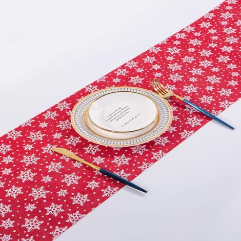 Christmas Table Runner, Red Christmas Tablecloth with White Snowflake Pattern, Christmas Decorative Dining Table Runner (28 x 270CM) (1/5)
