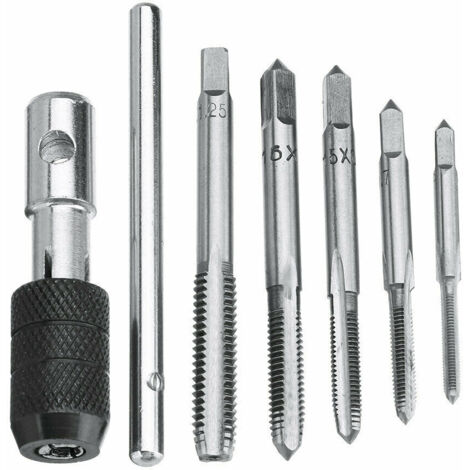 5Pcs Metric Hand Straight Flute Taps Assortment M3 M4 M5 M6 M8 with 1Pc Adjustable Wrench, Steel Thread Tap Set with T-Handle Wrench for Thread Insert