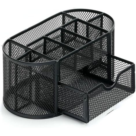 Desktop Storage Box, Office School Home Daily Supplies Organizer, 9 Grid Wrought Iron Pen Holder(Black) (1/5)