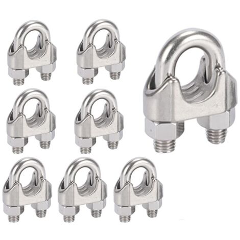 M8 Cable Clamp U Bolt Cable Clip 304 Stainless Steel Cable Clamp Saddle Wire Rope Clips for Outdoor Clothes Dryer 10PCS (1/5)