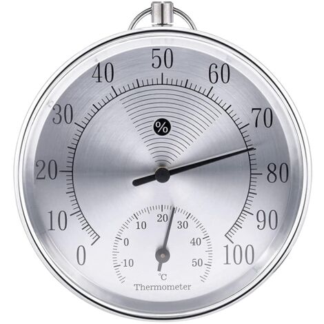Outdoor Thermometer, 10cm Wireless Wall Mounted Analog Thermometer and Hygrometer, Suitable for Homes, Greenhouses, Gardens, Cars, etc.(Silver)