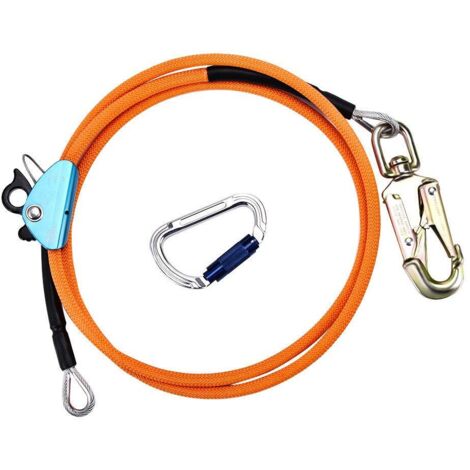 12mm2.4m Safety Harness with Triple Locking Carabiner Adjuster, Adjustable Lanyard, Low Stretch for Fall Protection