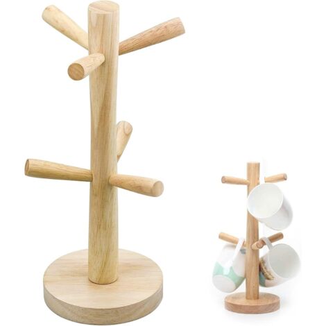 Bamboo Mug Tree Stand Holder Wooden Kitchen Mug Tree Mug Rack Coffee Cup Holder for Countertop Cup Holder Jewelry Organizer Kitchen Table Organizer(1Pcs)