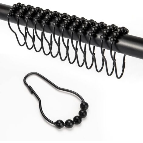 12 Pcs Shower Curtain Hooks, with Sliding System Stainless Steel Shower Curtain Rings for Bathroom Shower Rod (Black) (1/5)