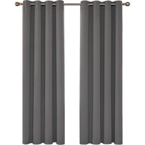Thermal Insulated Blackout Curtains, Curtains for Living Room and Bedroom, Modern Design with Eyelets, 132x160 CM (Width x Height), Light Grey, 2 Pieces