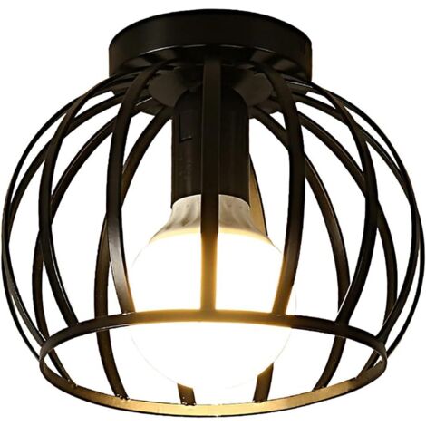 Vintage Ceiling Light, Black Semi Flush Mount Ceiling Light, Metal Cage Ceiling Lamp Shade with E27 Holder for Living Room Kitchen Bedroom Hallway Yard (1/5)
