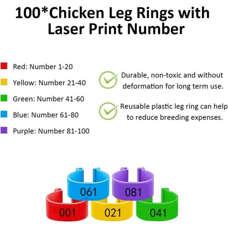 Poultry Clamp Rings 100pcs 10mm Lettering Mixed Color Chicken Leg Rings ...