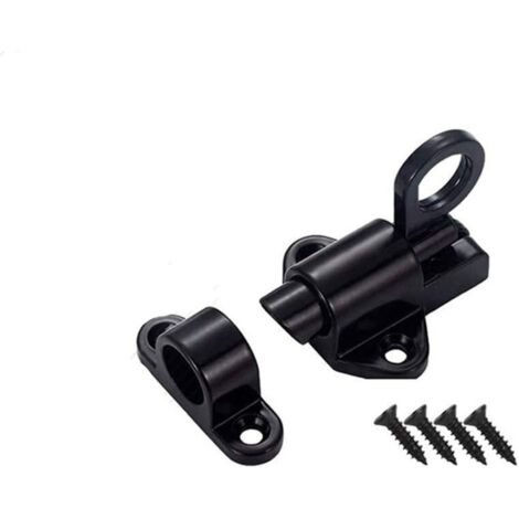 Sliding Barrel Door Lock, 1 Black Aluminum Alloy Locking Hasp, Small Thick Spring Loaded Security Latch for Bathroom Door (1/5)